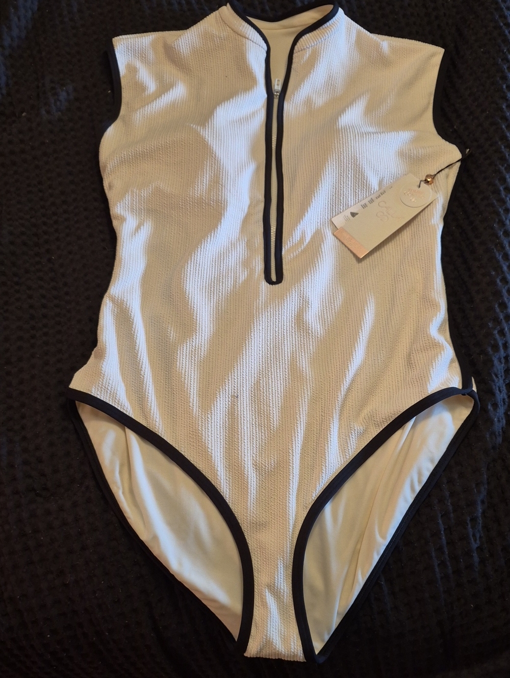 NWT Calia White One-Piece Swim Bodysuit with Black Trim